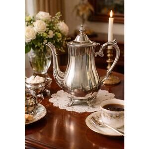 International Silver Co 1950s Silverplate Footed Coffee Pot With Lid, 3.5x10”